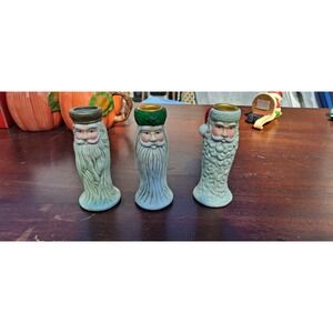 3- Vintage Porcelain PRIMITIVE SANTA Possible Dreams Taper Candlestick Holder